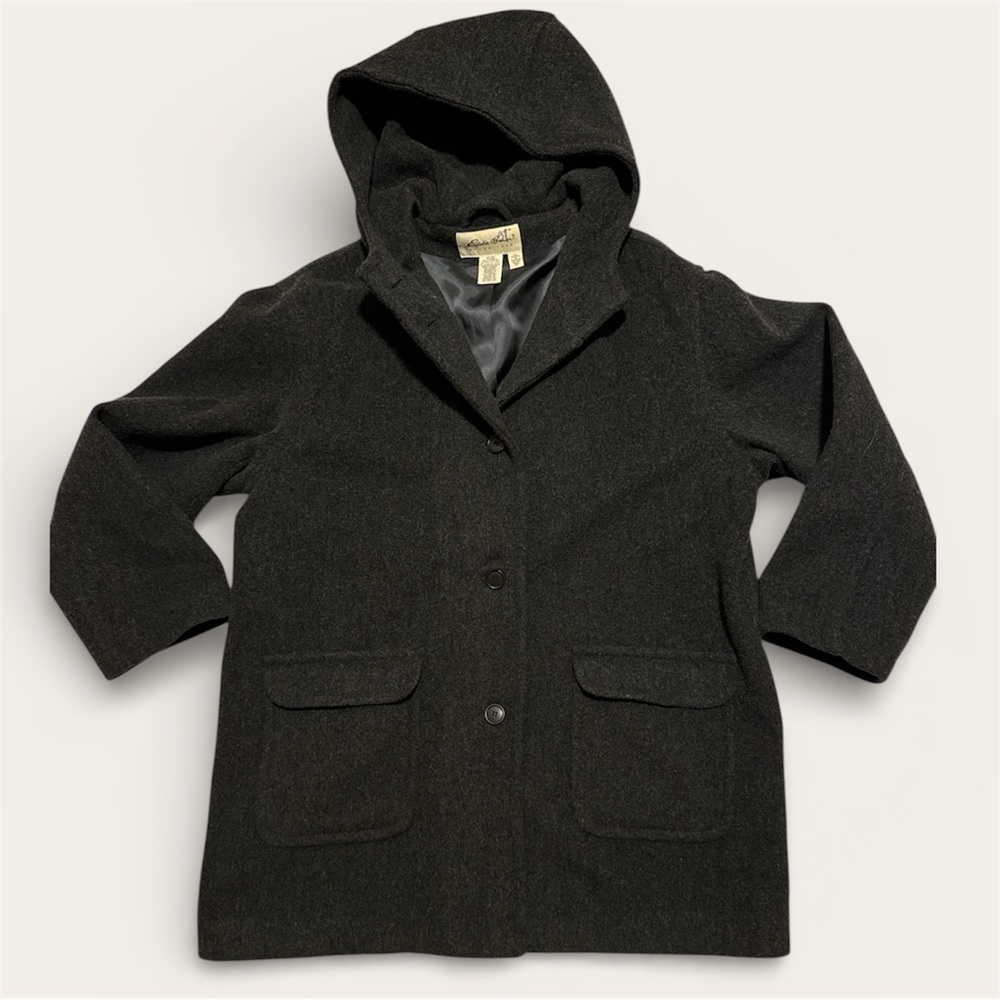 Eddie Bauer Hooded Gray Wool Pea Coat size XL